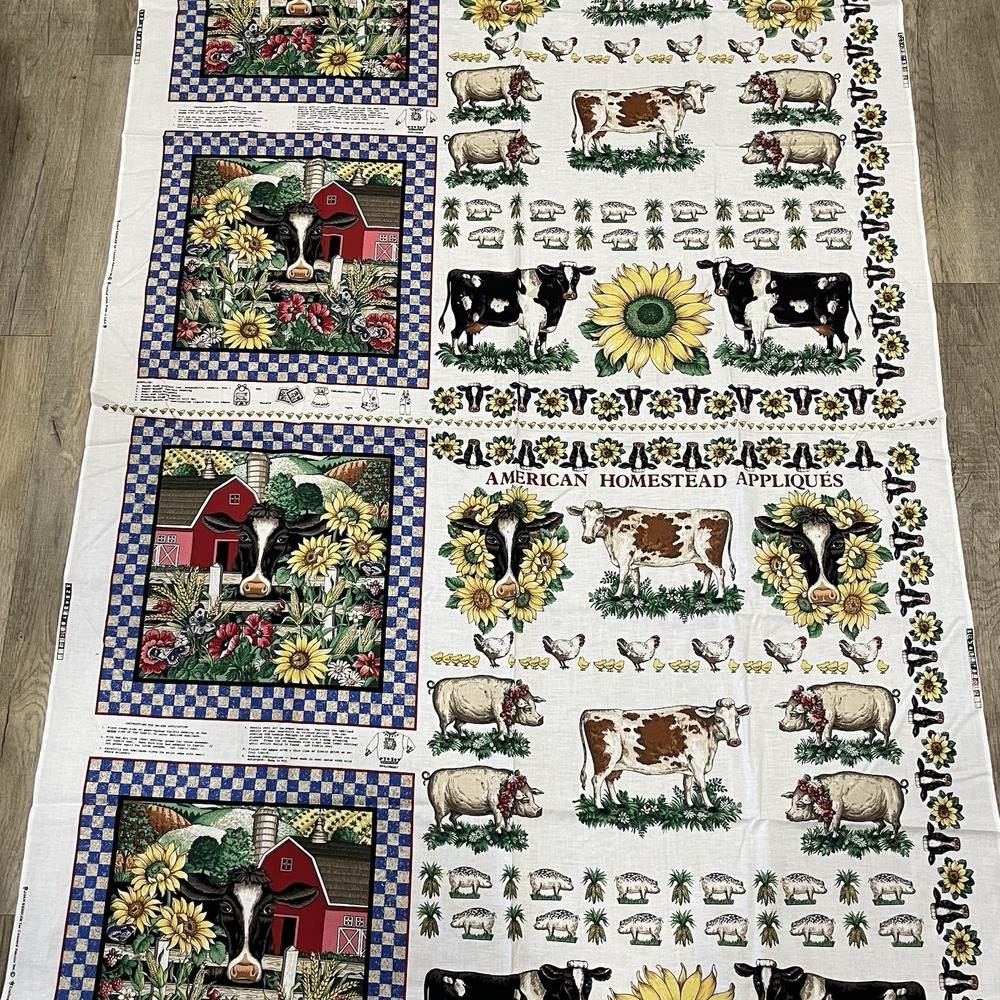 VTG New American Homestead Applique Joan Kessler Sunflowers Cows Blue